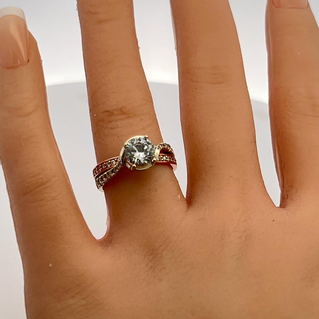 14K Two Tone Gold Engagement Ring 1.25ct Lab-Grown and 0.37ct Natural Diamonds