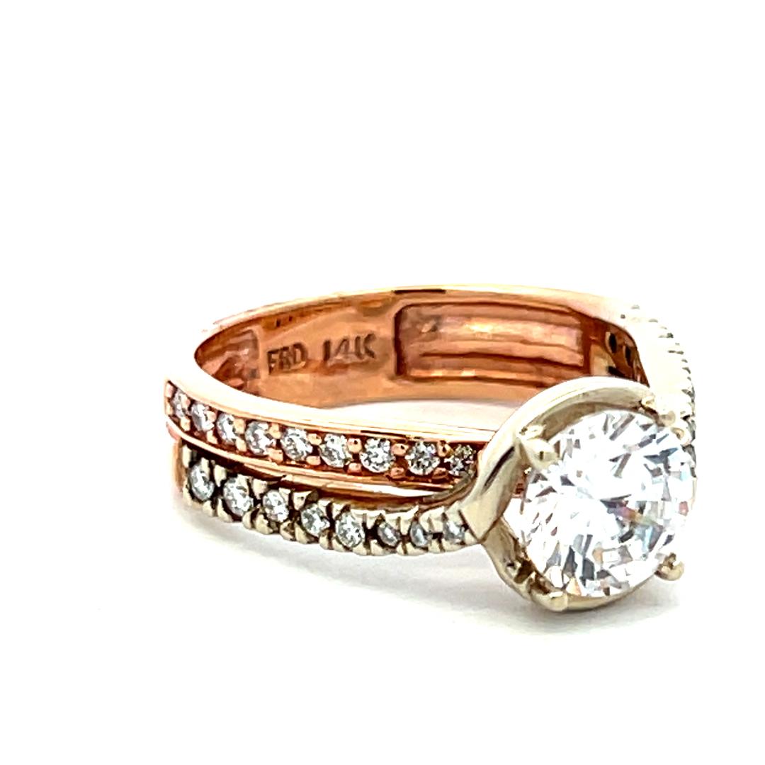 14K Two Tone Gold Engagement Ring 1.25ct Lab-Grown and 0.37ct Natural Diamonds