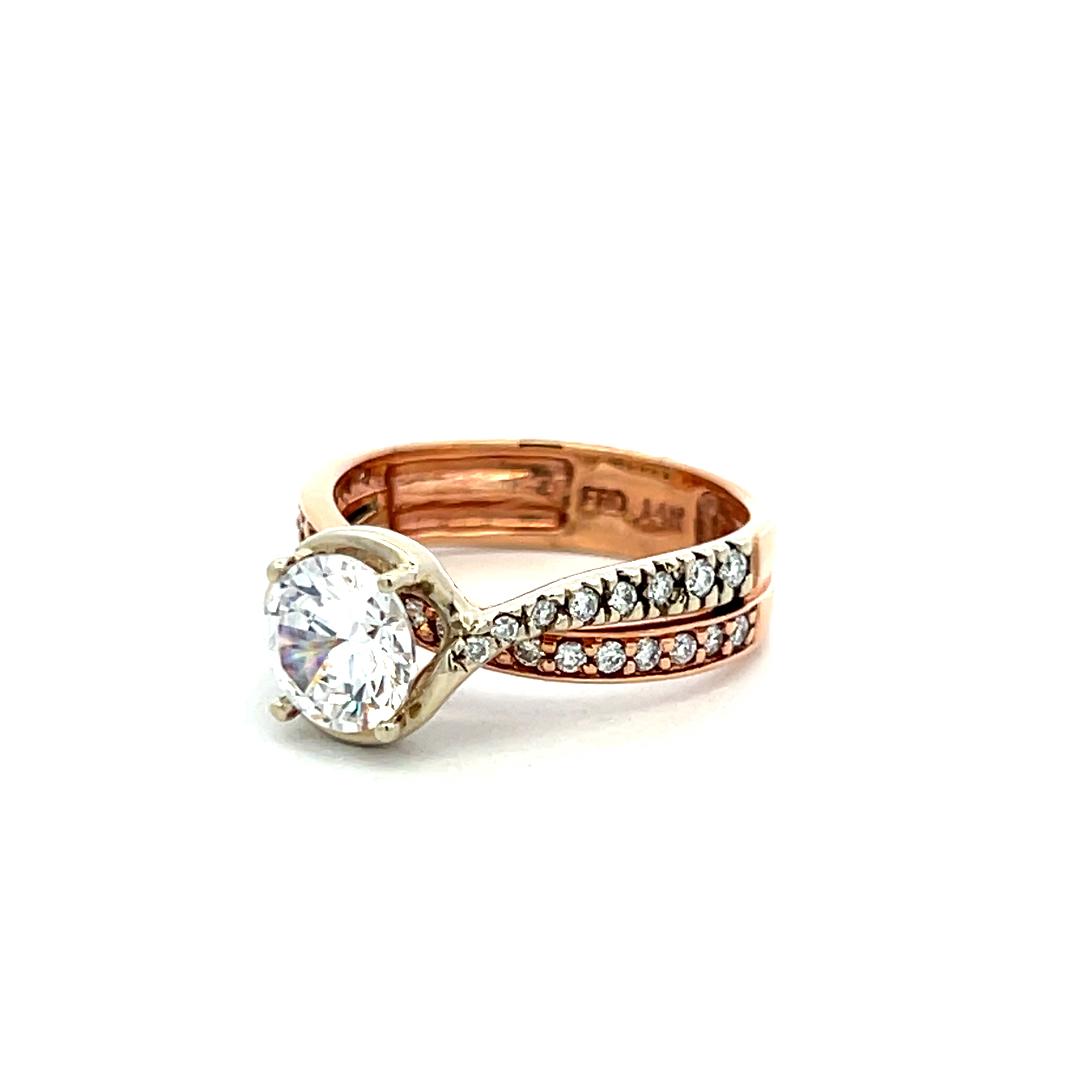 14K Two Tone Gold Engagement Ring 1.25ct Lab-Grown and 0.37ct Natural Diamonds