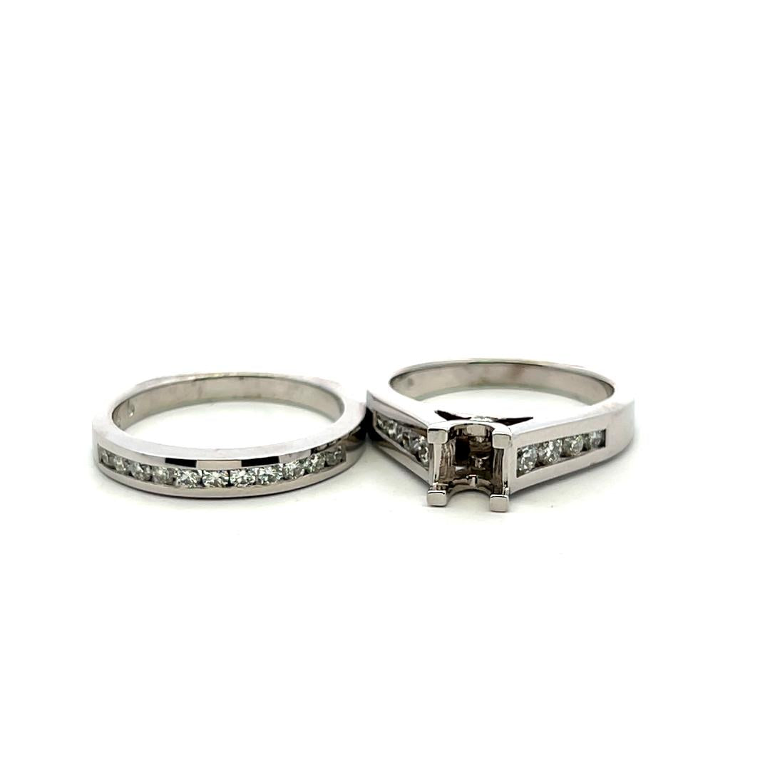 14K White Gold Semi Mount Ring and wedding band with 0.64ct Diamonds