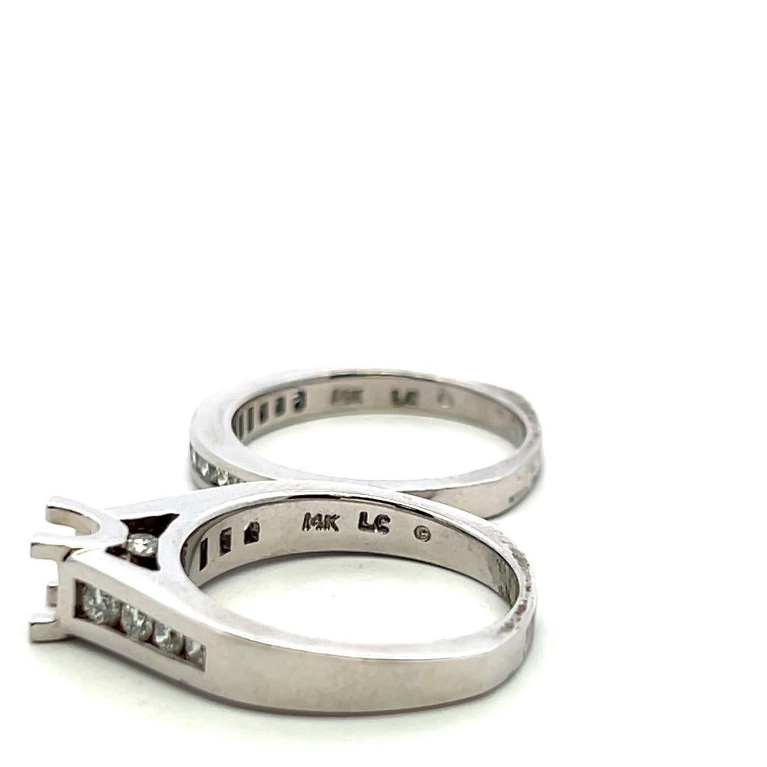 14K White Gold Semi Mount Ring and wedding band with 0.64ct Diamonds
