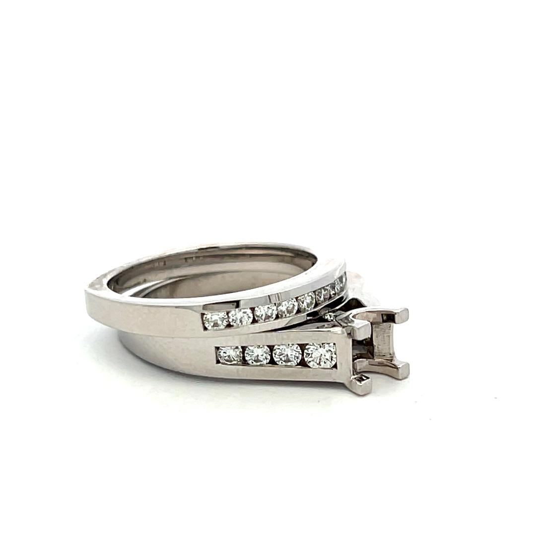 14K White Gold Semi Mount Ring and wedding band with 0.64ct Diamonds
