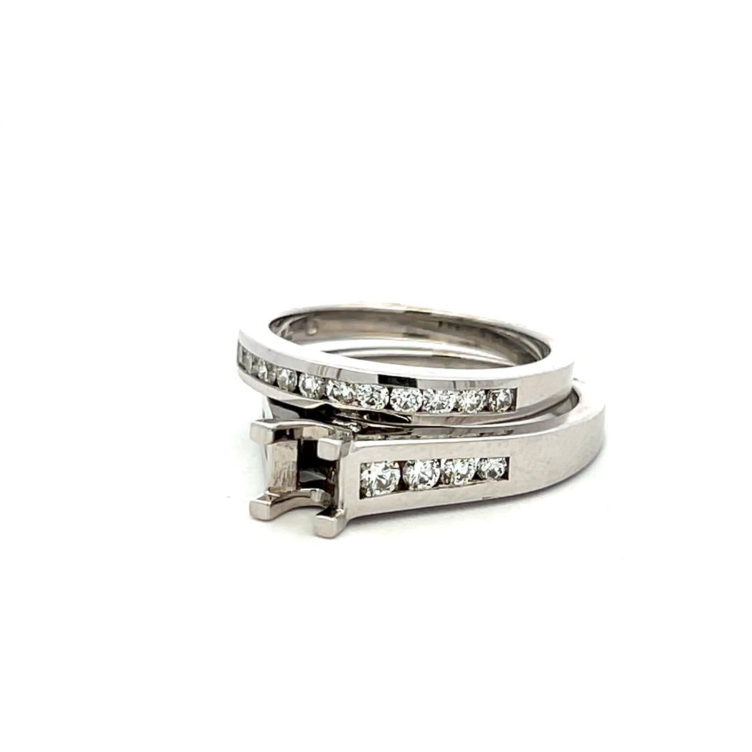 14K White Gold Semi Mount Ring and wedding band with 0.64ct Diamonds