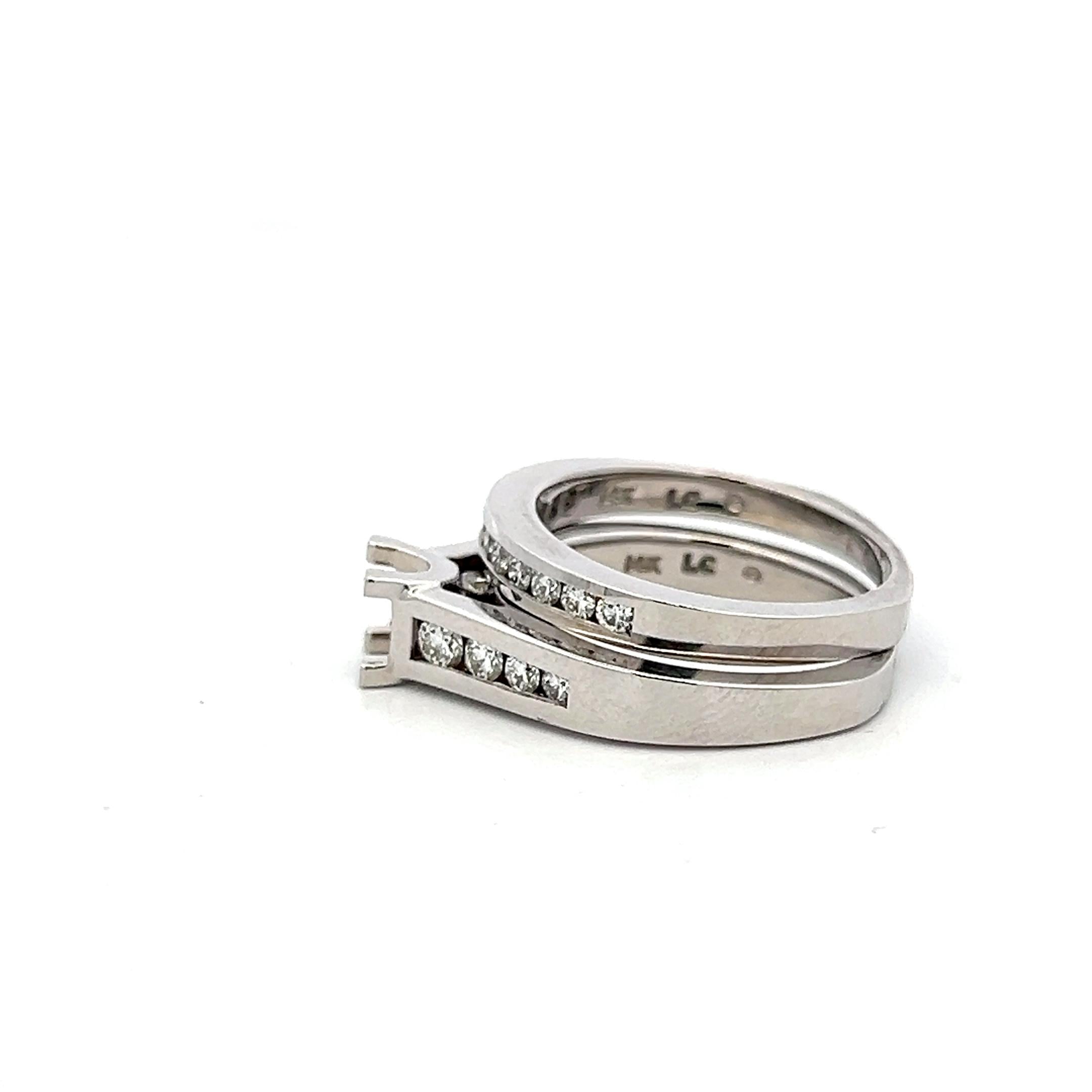 14K White Gold Semi Mount Ring and wedding band with 0.64ct Diamonds