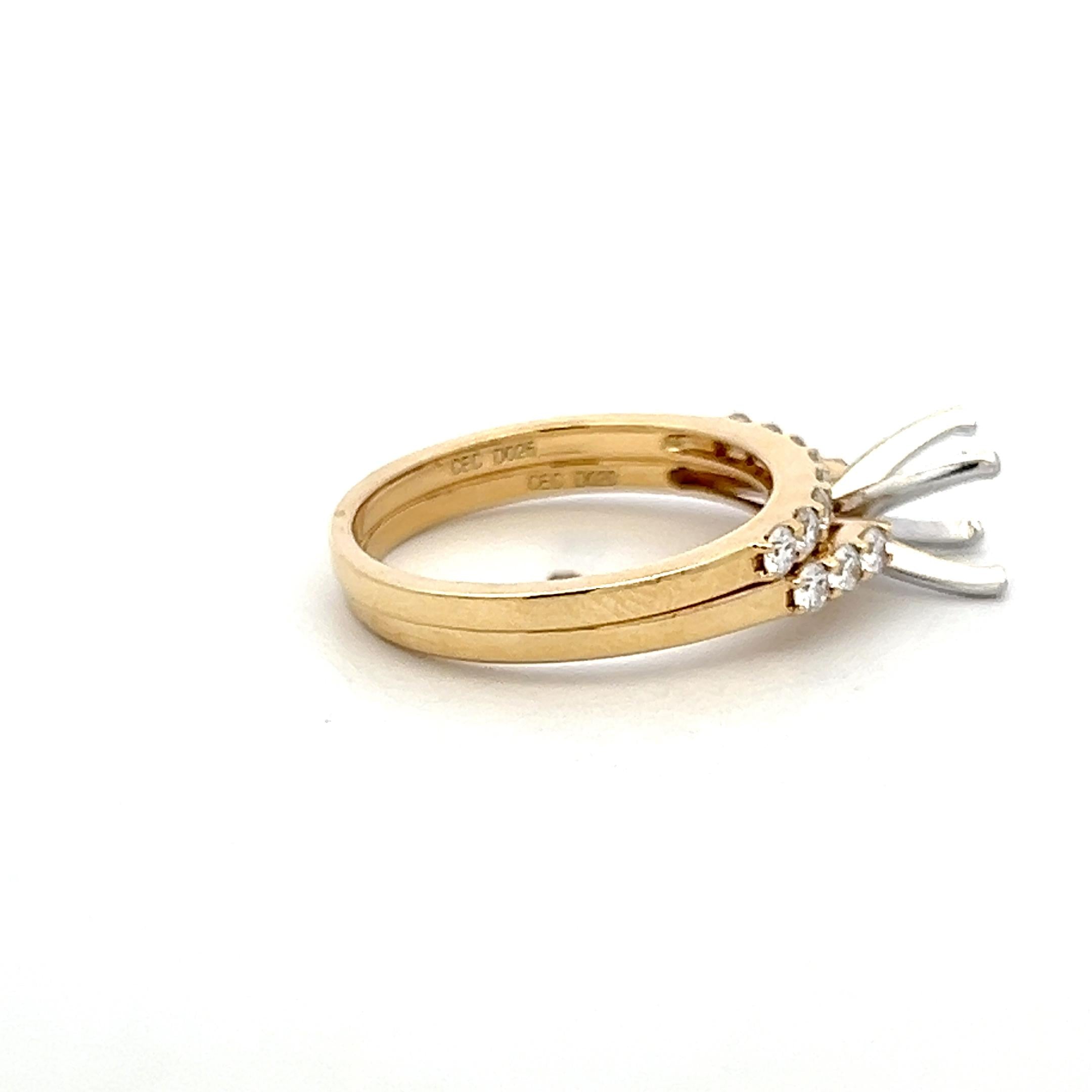 14K Yellow Gold Semi Mount Ring with 0.46 Carat Round Diamonds Fits 4.5mm