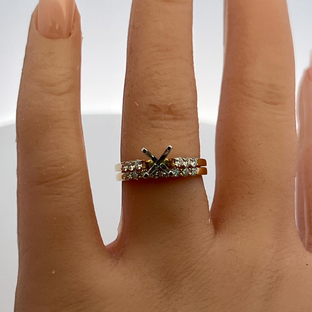 14K Yellow Gold Semi Mount Ring with 0.46 Carat Round Diamonds Fits 4.5mm