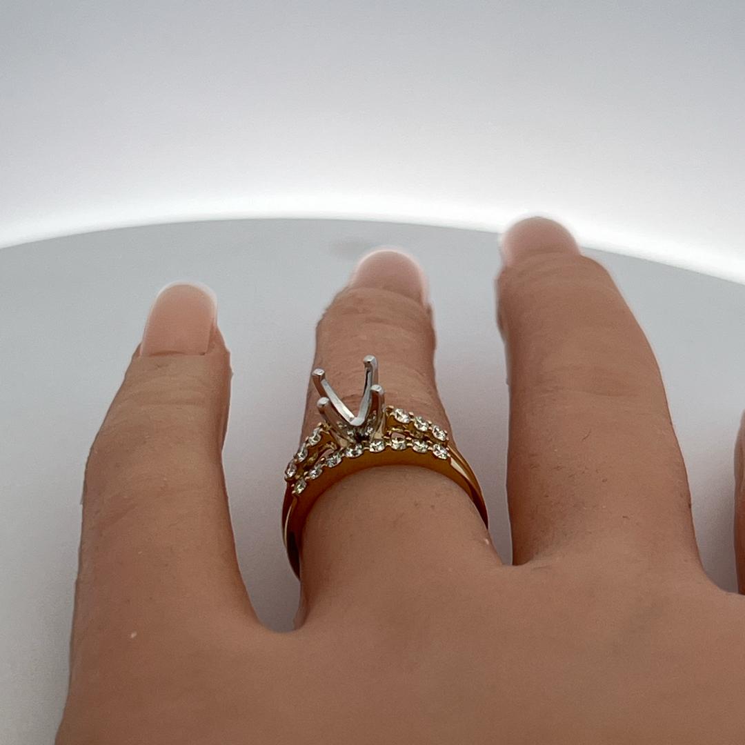 14K Yellow Gold Semi Mount Ring with 0.46 Carat Round Diamonds Fits 4.5mm