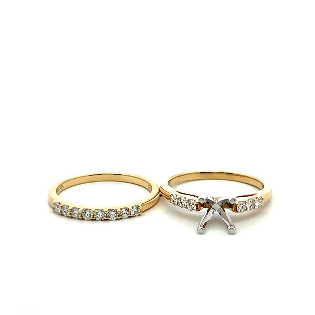 14K Yellow Gold Semi Mount Ring with 0.46 Carat Round Diamonds Fits 4.5mm