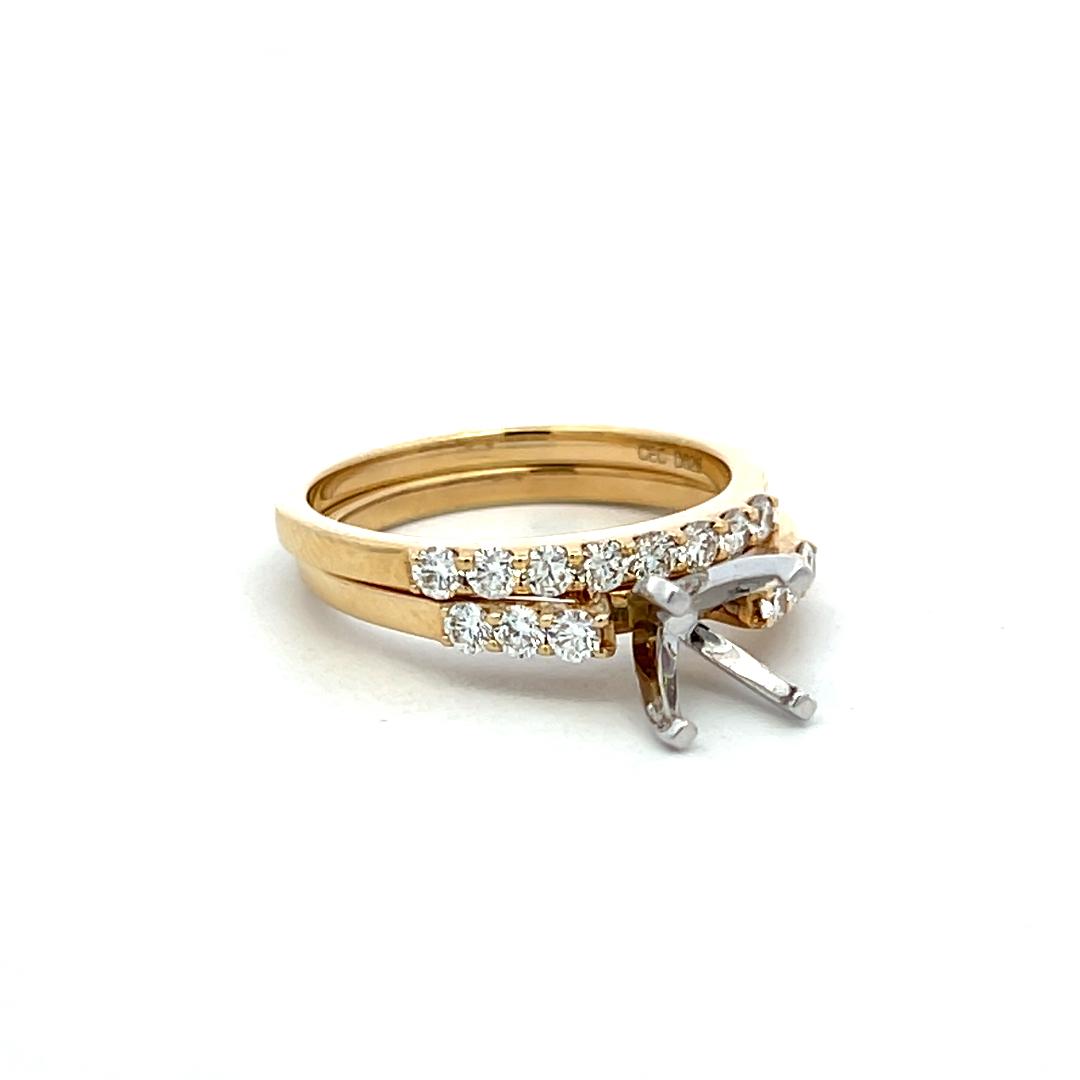 14K Yellow Gold Semi Mount Ring with 0.46 Carat Round Diamonds Fits 4.5mm