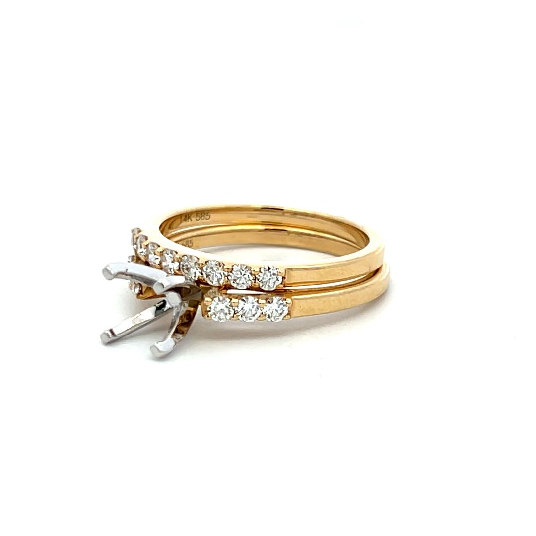 14K Yellow Gold Semi Mount Ring with 0.46 Carat Round Diamonds Fits 4.5mm