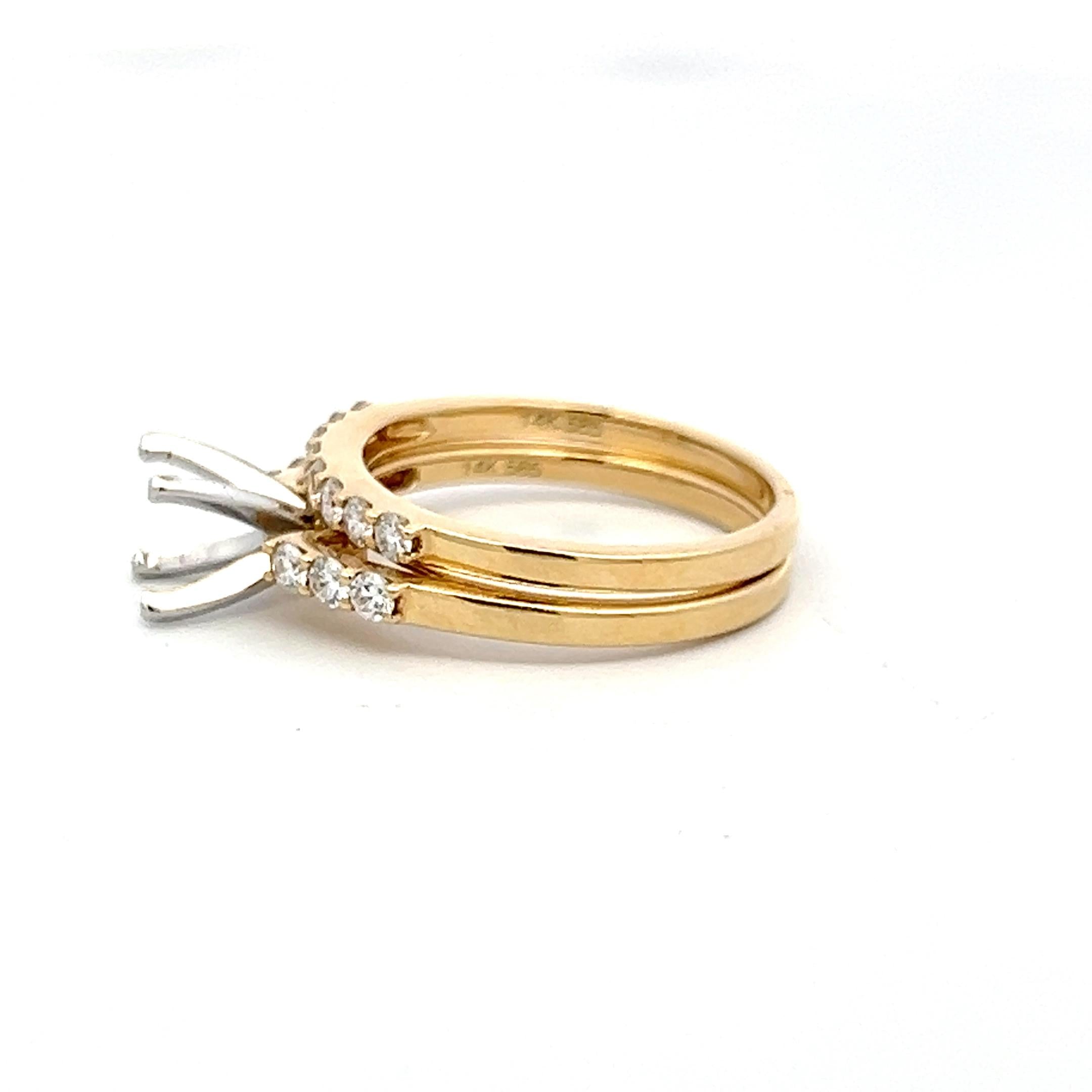 14K Yellow Gold Semi Mount Ring with 0.46 Carat Round Diamonds Fits 4.5mm