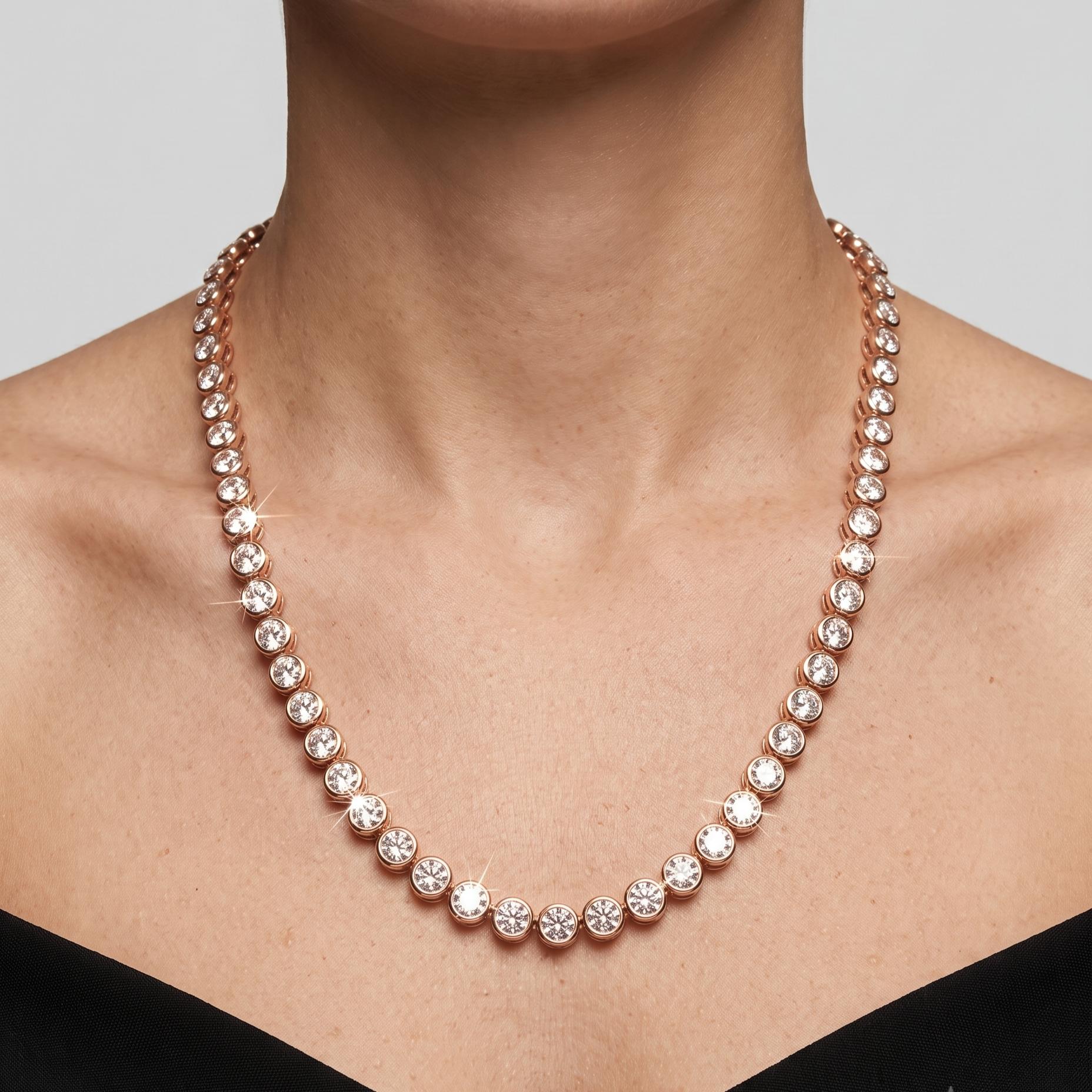 14K Yellow Gold Tennis Necklace with 9.13 Carat Round H VS Diamonds 22.7 Grams