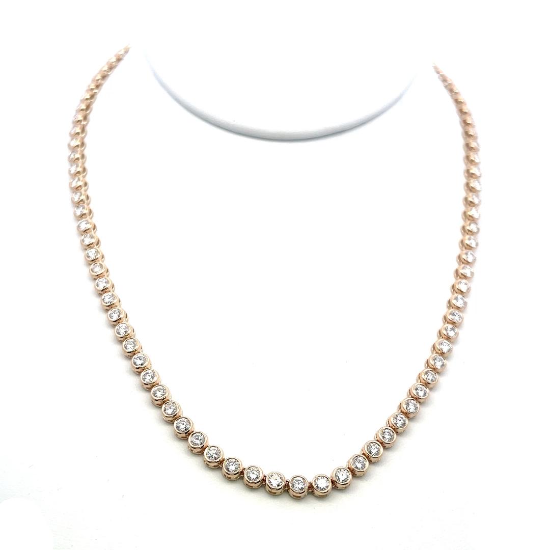 14K Yellow Gold Tennis Necklace with 9.13 Carat Round H VS Diamonds 22.7 Grams