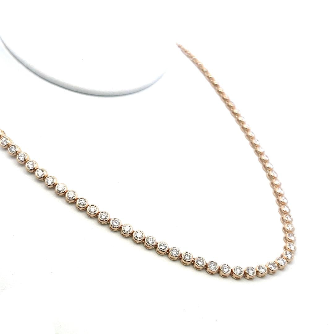 14K Yellow Gold Tennis Necklace with 9.13 Carat Round H VS Diamonds 22.7 Grams