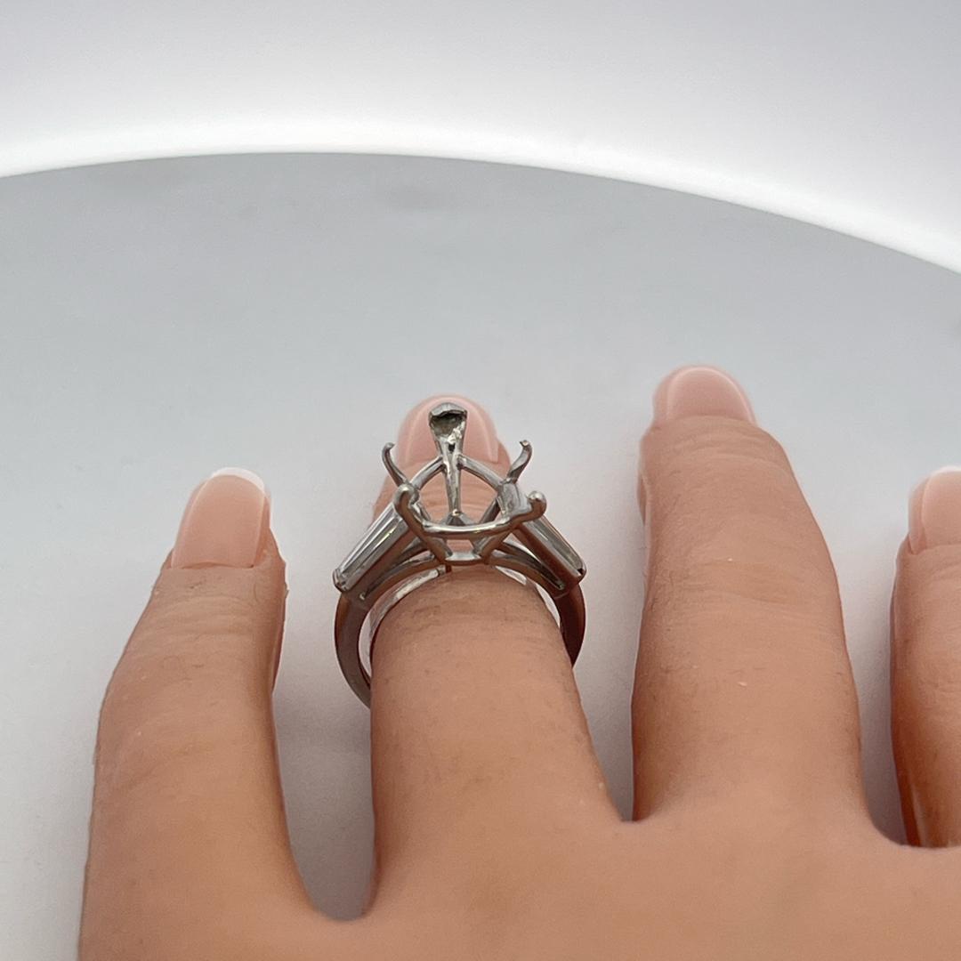 Platinum Semi Mount Ring with 1ct Tapered Baguette Diamonds Fits 17x11 MM 6.00ct