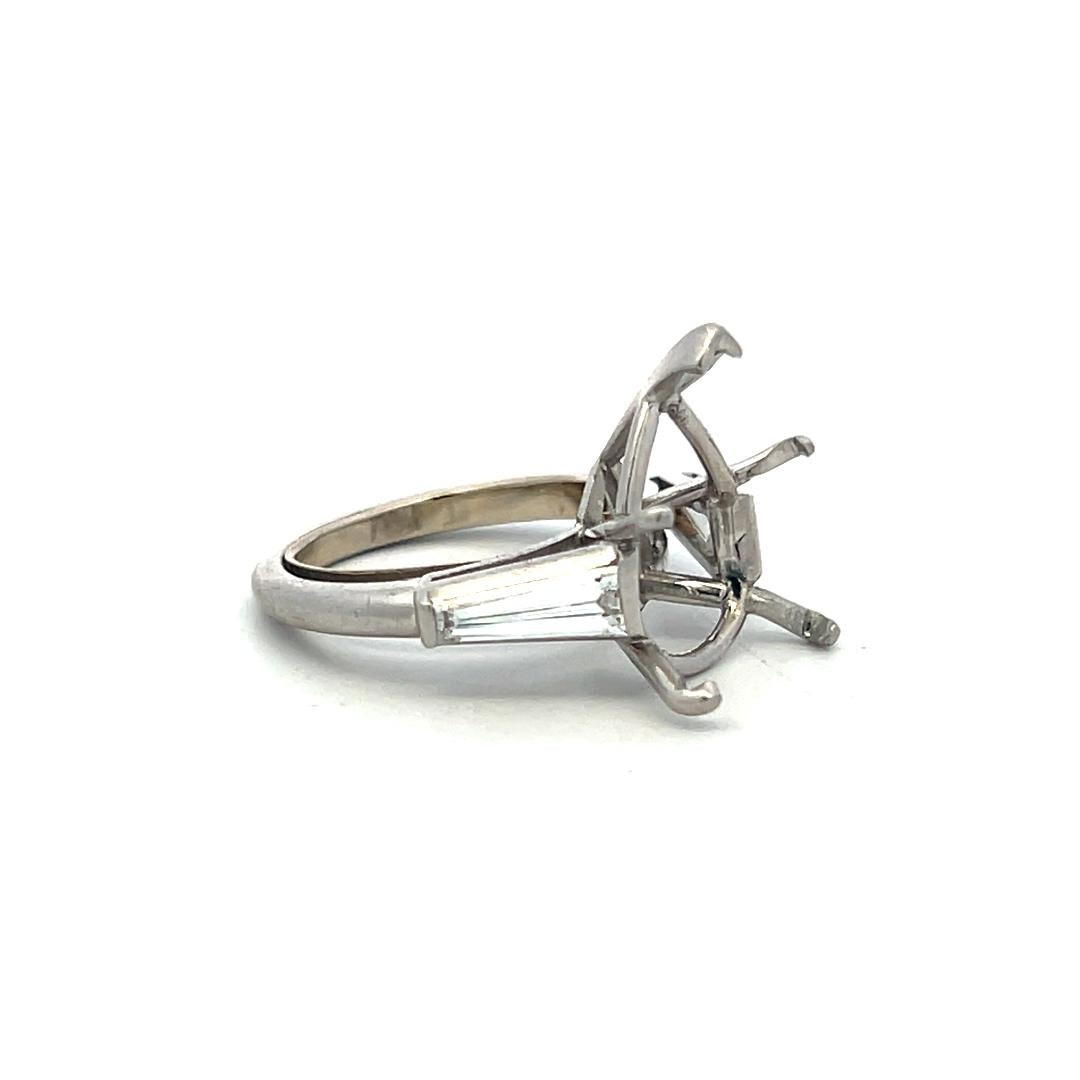 Platinum Semi Mount Ring with 1ct Tapered Baguette Diamonds Fits 17x11 MM 6.00ct