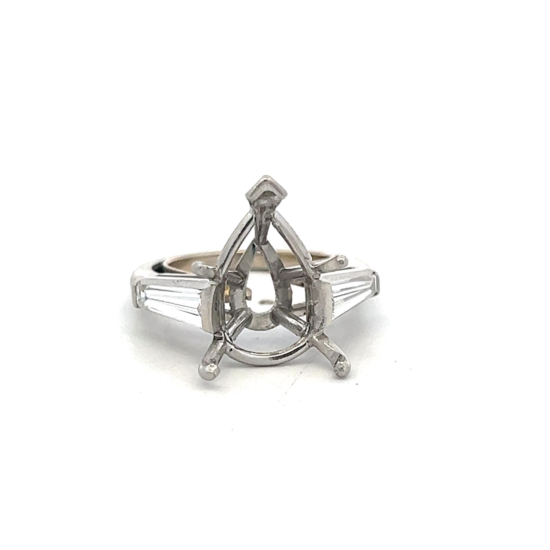 Platinum Semi Mount Ring with 1ct Tapered Baguette Diamonds Fits 17x11 MM 6.00ct