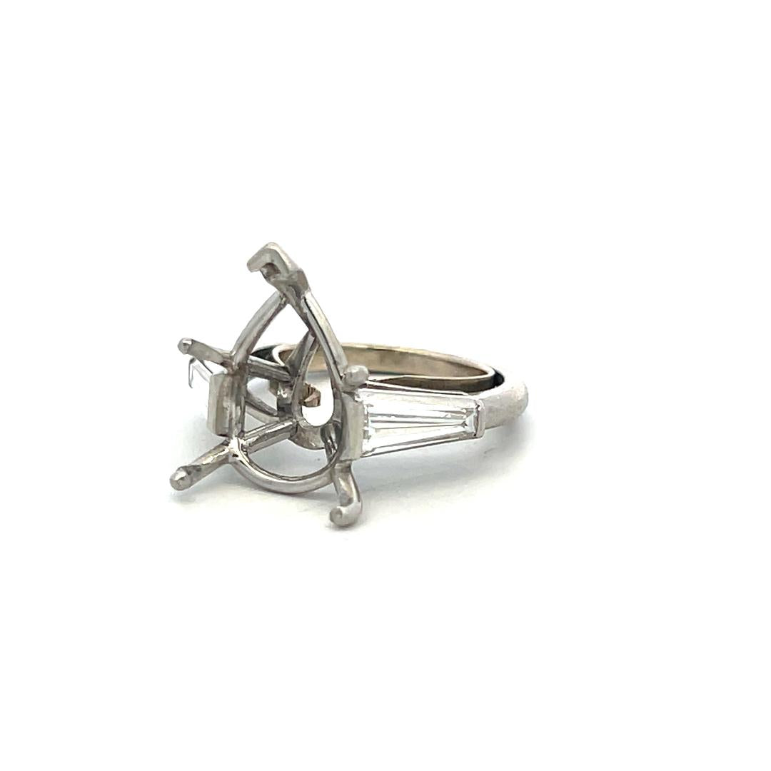 Platinum Semi Mount Ring with 1ct Tapered Baguette Diamonds Fits 17x11 MM 6.00ct