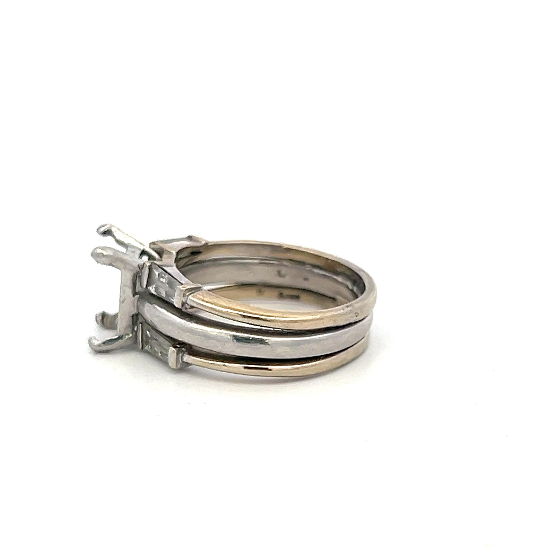 14K White Gold Semi Mount Ring 0.4ct Baguette Diamonds Fits 7.3x5.9mm 1.20ct+