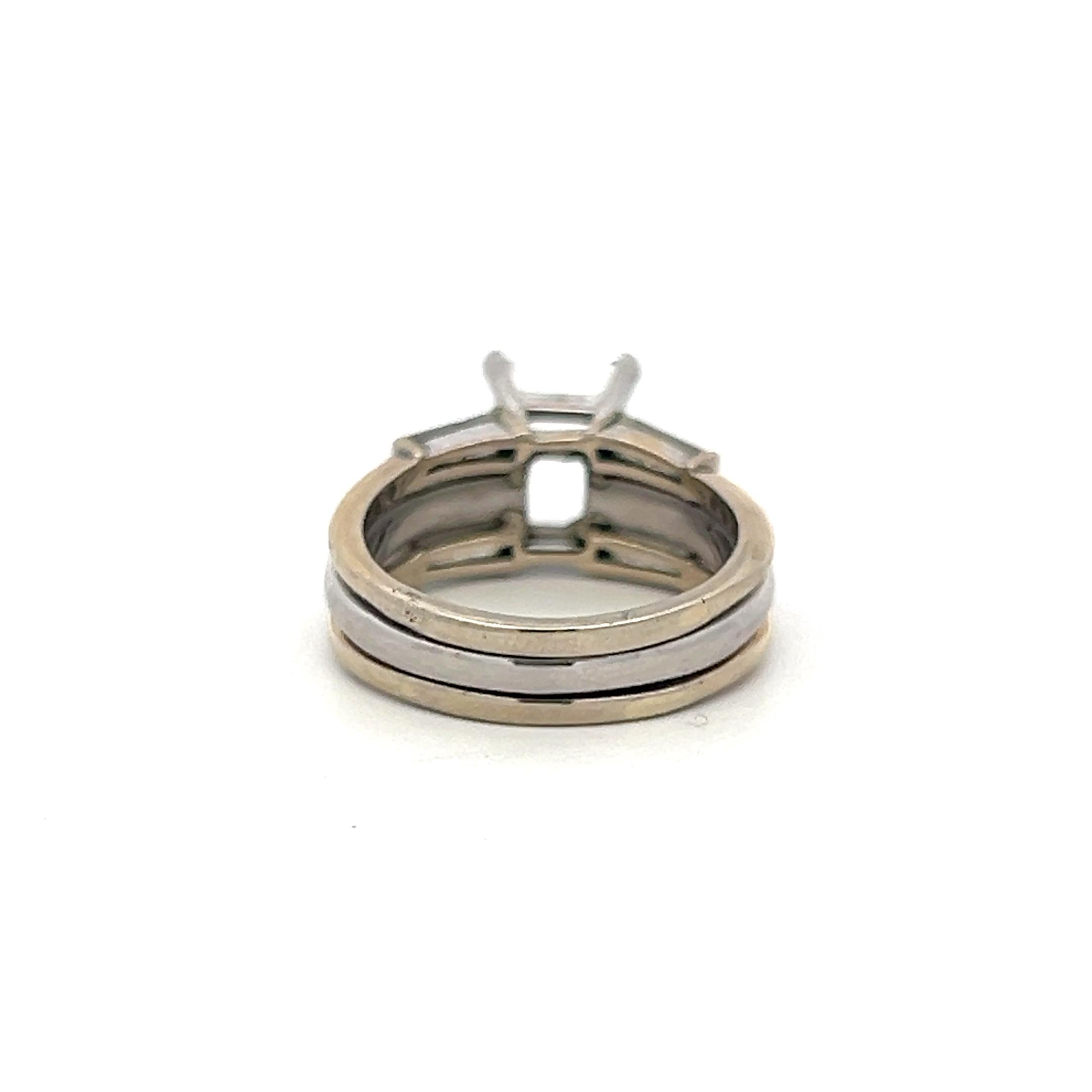 14K White Gold Semi Mount Ring 0.4ct Baguette Diamonds Fits 7.3x5.9mm 1.20ct+