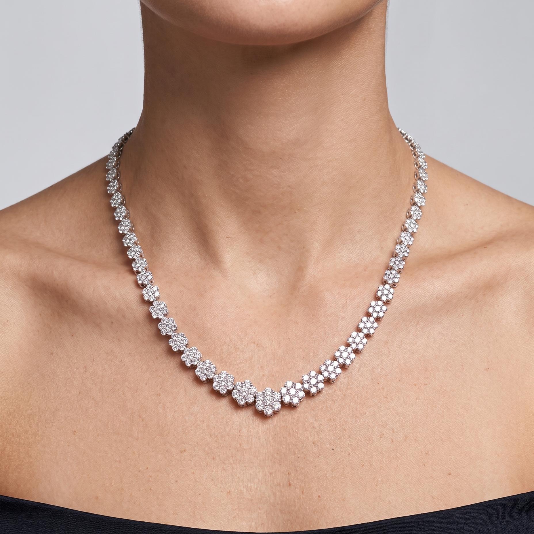 Vintage 14K White Gold Link Necklace with 3 Carat Round Diamonds 20.92 Gram