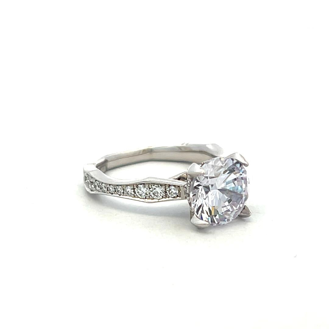 14K White Gold Semi Mount Ring with 2.5ct Lab-Grown and 0.79ct Natural Diamonds