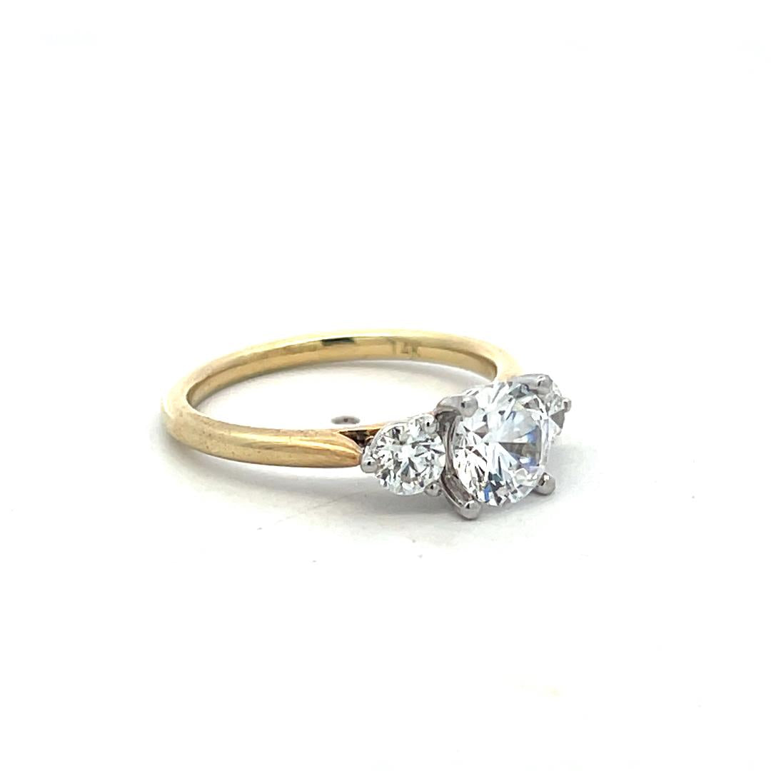 14K YG Engagement Ring with 1ct Lab-Grown and 0.47ct Natural Diamonds Size 6.5