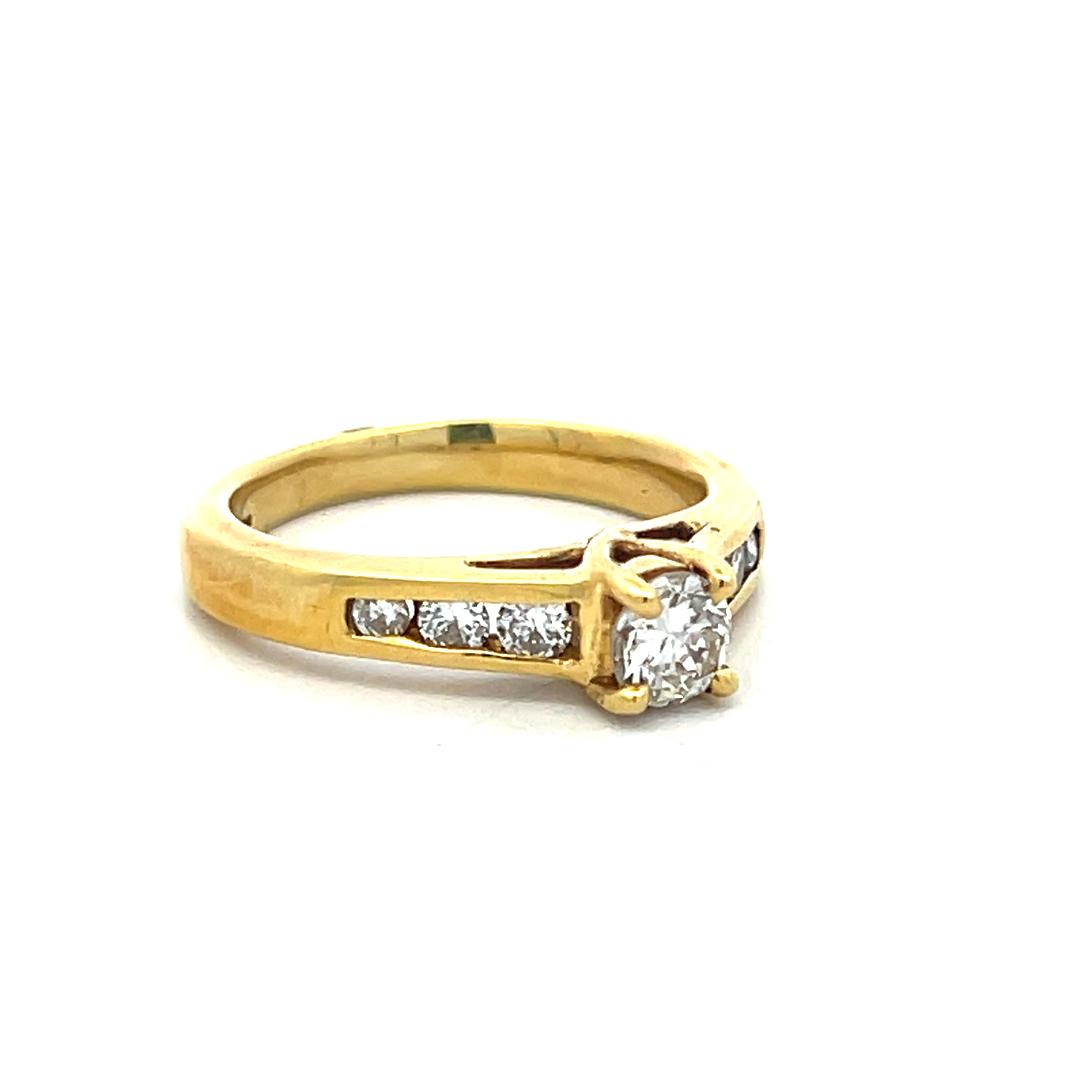 18K Yellow Gold Engagement Ring with 0.8 Carat Round Diamonds Size 6.25