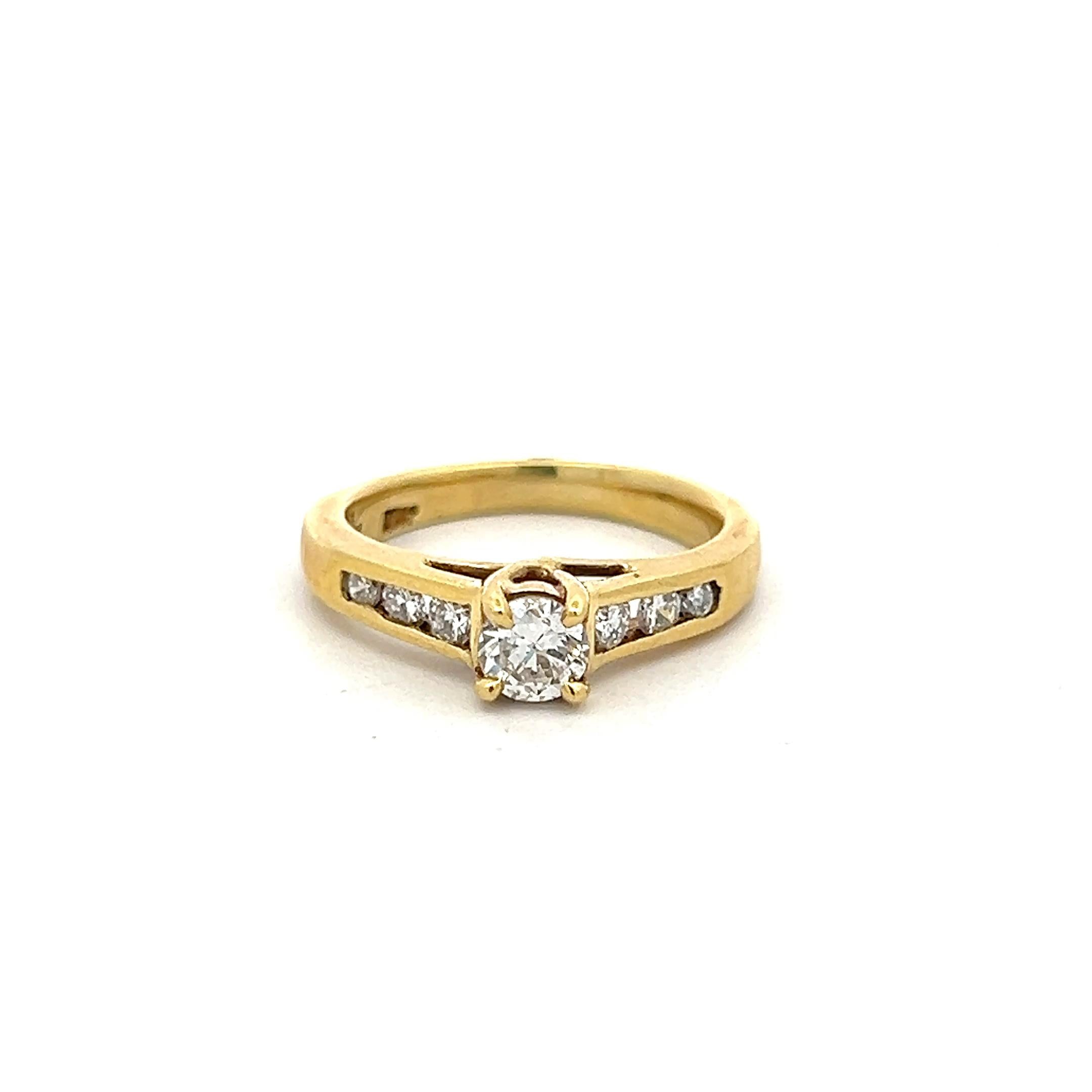 18K Yellow Gold Engagement Ring with 0.8 Carat Round Diamonds Size 6.25