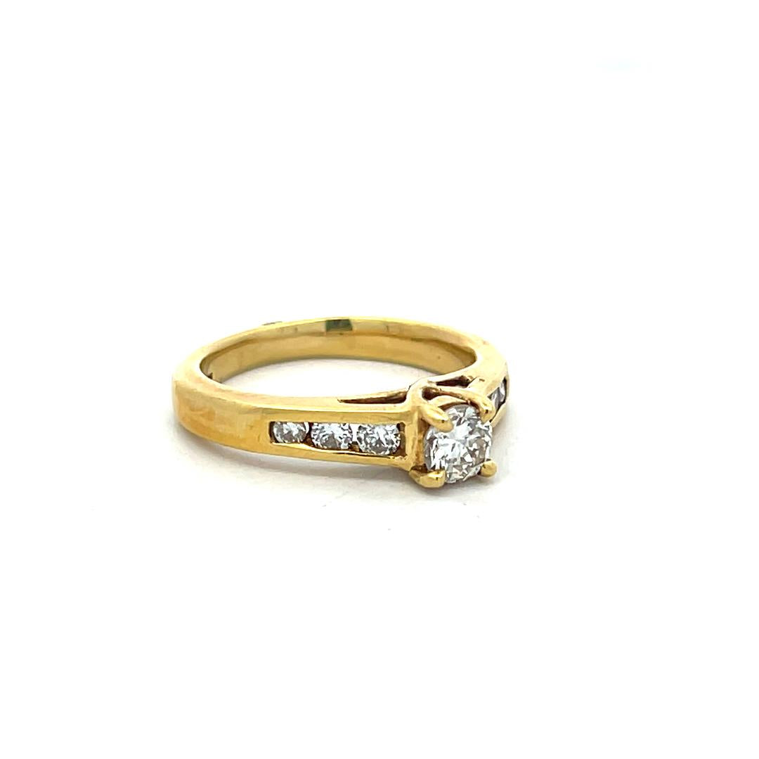18K Yellow Gold Engagement Ring with 0.8 Carat Round Diamonds Size 6.25