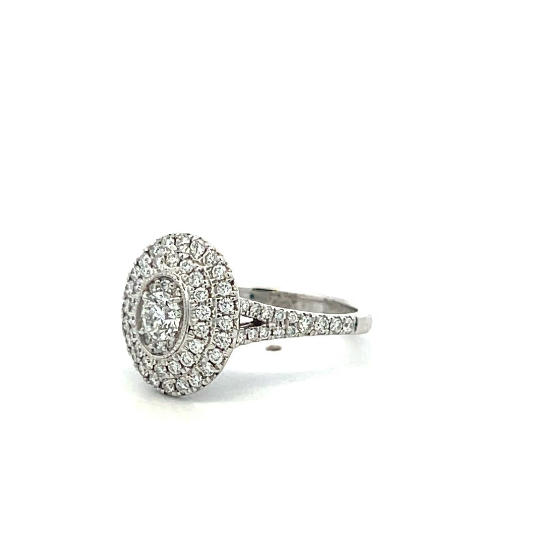 Vintage 14K White Gold Halo Ring with 1.1 Carat Round H SI Diamonds Size 7