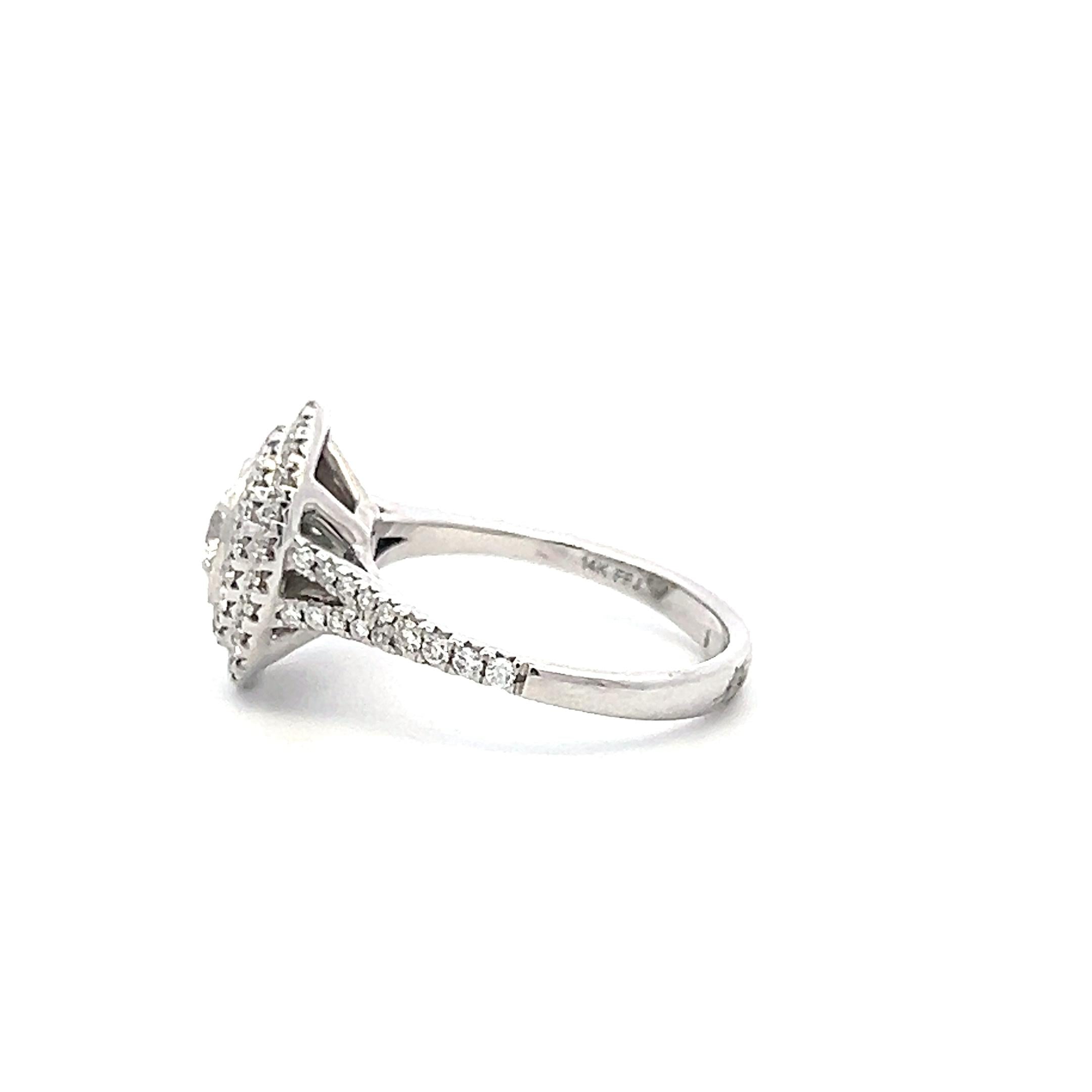 Vintage 14K White Gold Halo Ring with 1.1 Carat Round H SI Diamonds Size 7