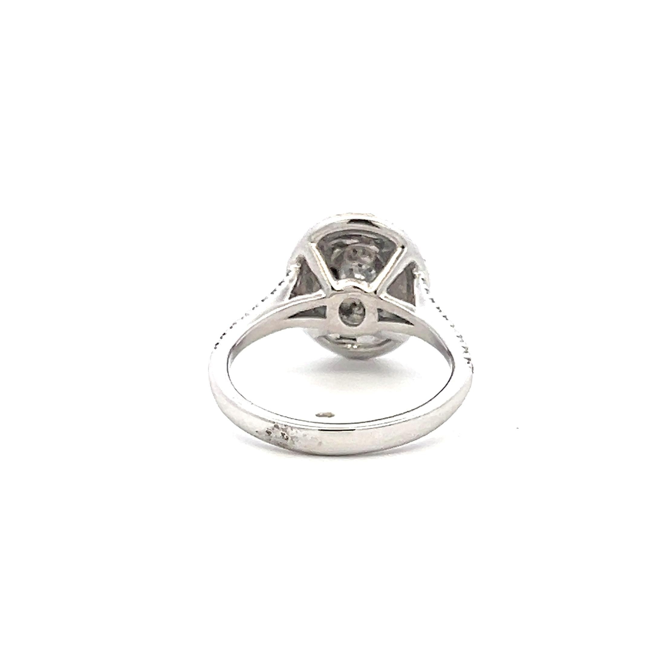 Vintage 14K White Gold Halo Ring with 1.1 Carat Round H SI Diamonds Size 7