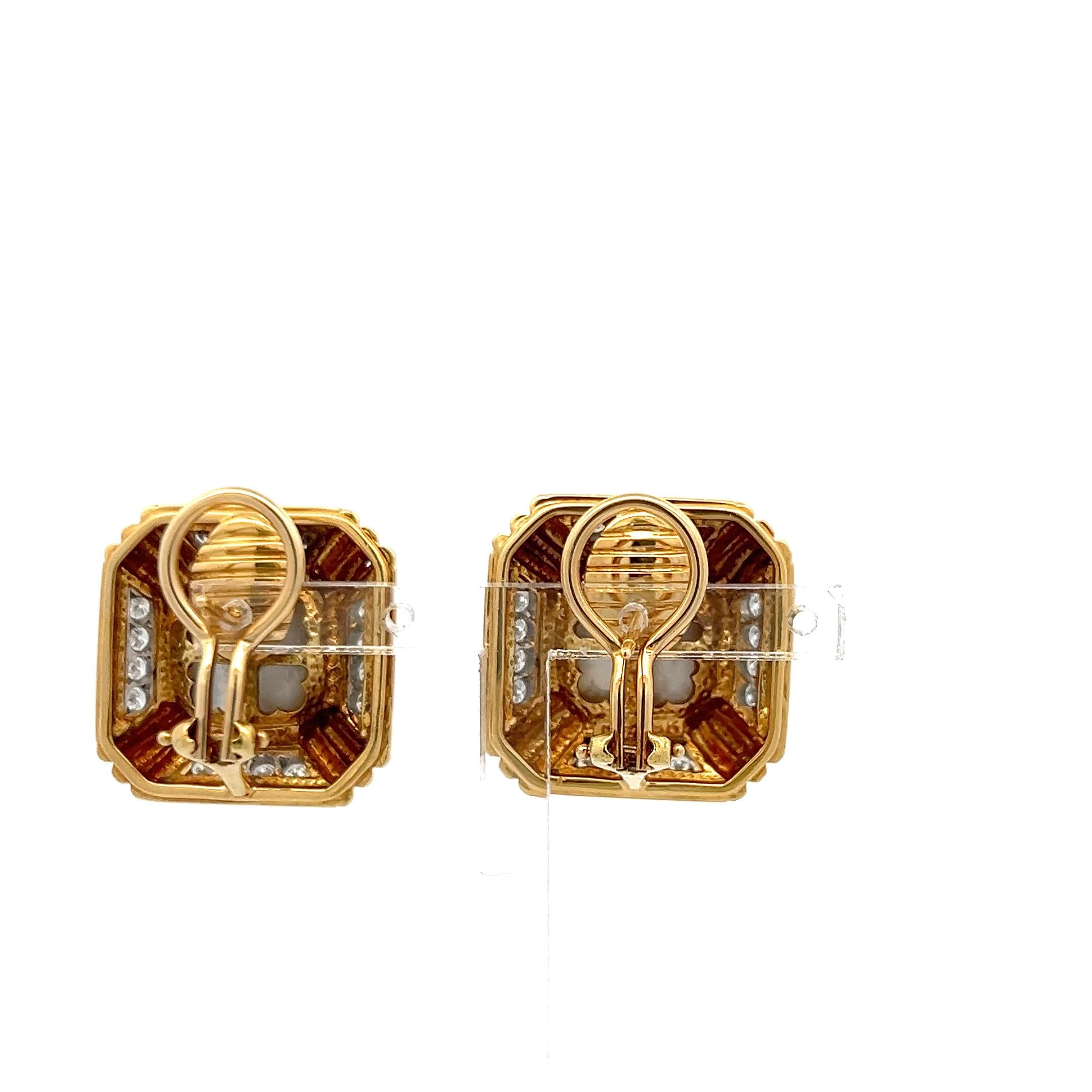 18K Two Tone Gold Clip On Earrings 0.96 Carat Round H VS Diamonds & 14mm Pearls