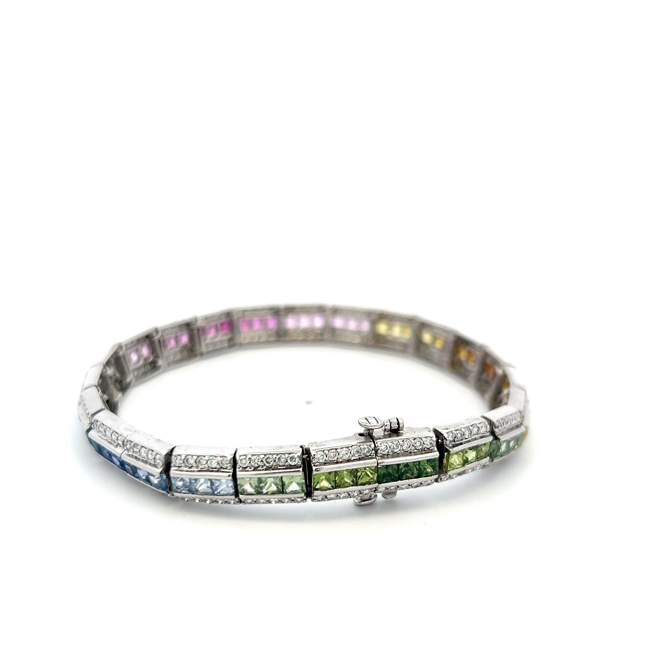 14K WG Gold Tennis Bracelet with 1.5 Carat Round Diamonds & 3.5 Carat Sapphire