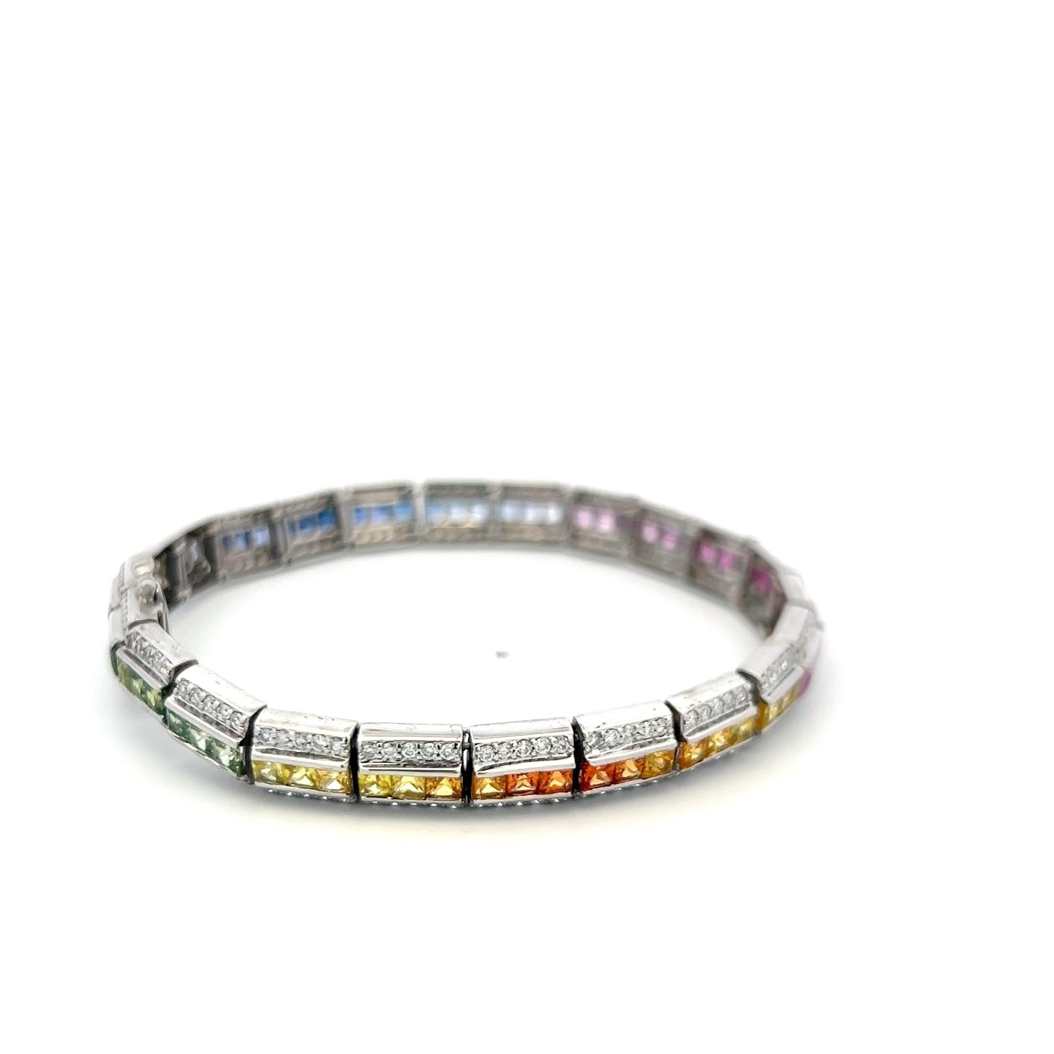 14K WG Gold Tennis Bracelet with 1.5 Carat Round Diamonds & 3.5 Carat Sapphire