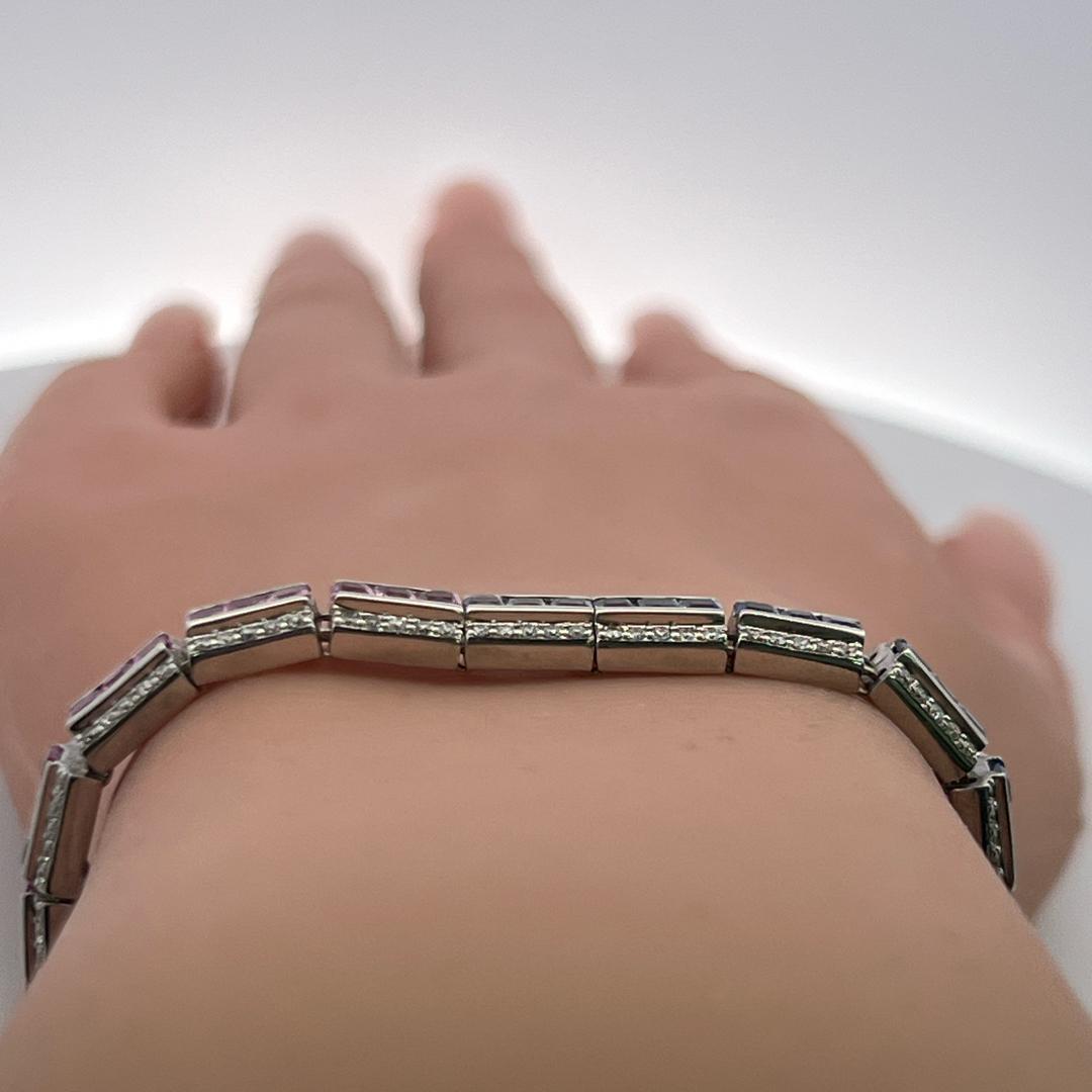 14K WG Gold Tennis Bracelet with 1.5 Carat Round Diamonds & 3.5 Carat Sapphire