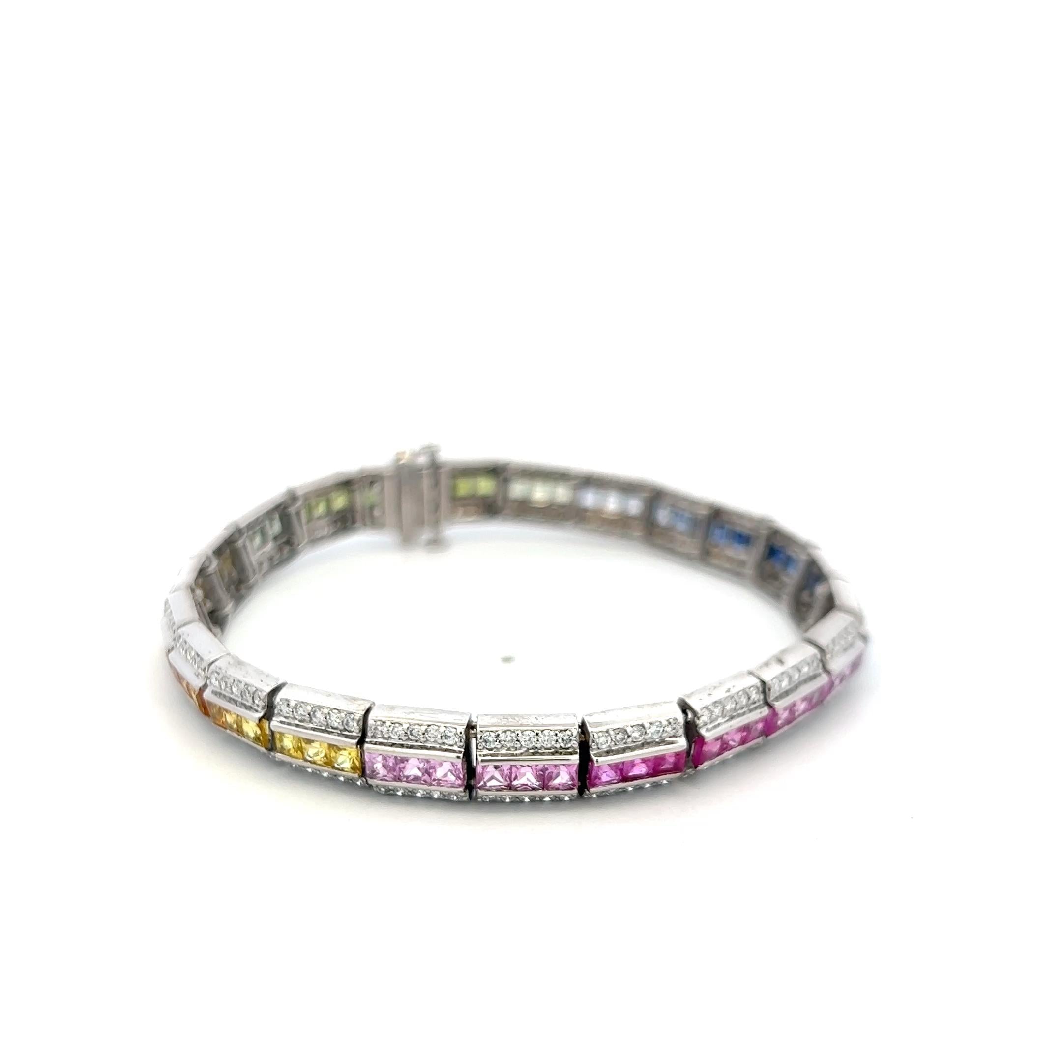 14K WG Gold Tennis Bracelet with 1.5 Carat Round Diamonds & 3.5 Carat Sapphire