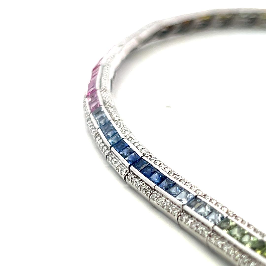 14K WG Gold Tennis Bracelet with 1.5 Carat Round Diamonds & 3.5 Carat Sapphire