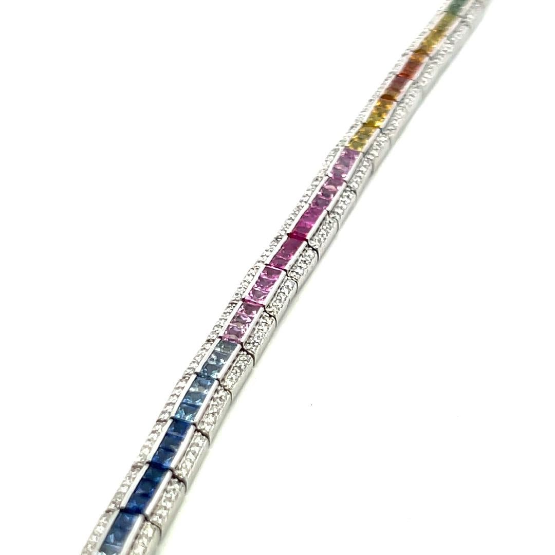 14K WG Gold Tennis Bracelet with 1.5 Carat Round Diamonds & 3.5 Carat Sapphire