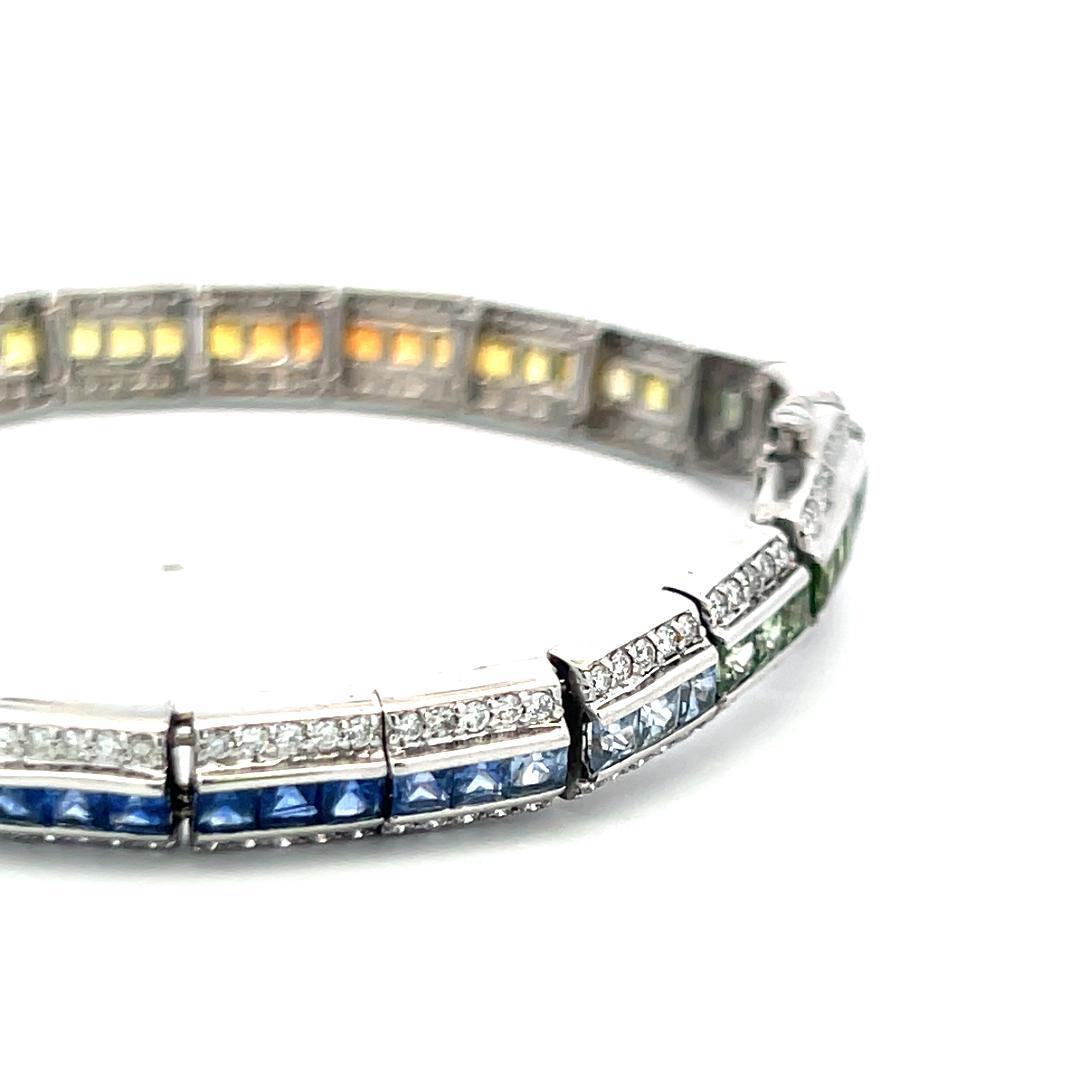 14K WG Gold Tennis Bracelet with 1.5 Carat Round Diamonds & 3.5 Carat Sapphire