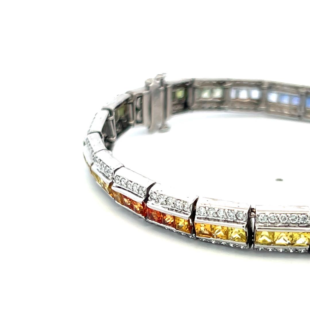 14K WG Gold Tennis Bracelet with 1.5 Carat Round Diamonds & 3.5 Carat Sapphire
