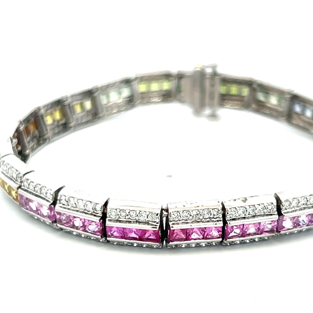 14K WG Gold Tennis Bracelet with 1.5 Carat Round Diamonds & 3.5 Carat Sapphire