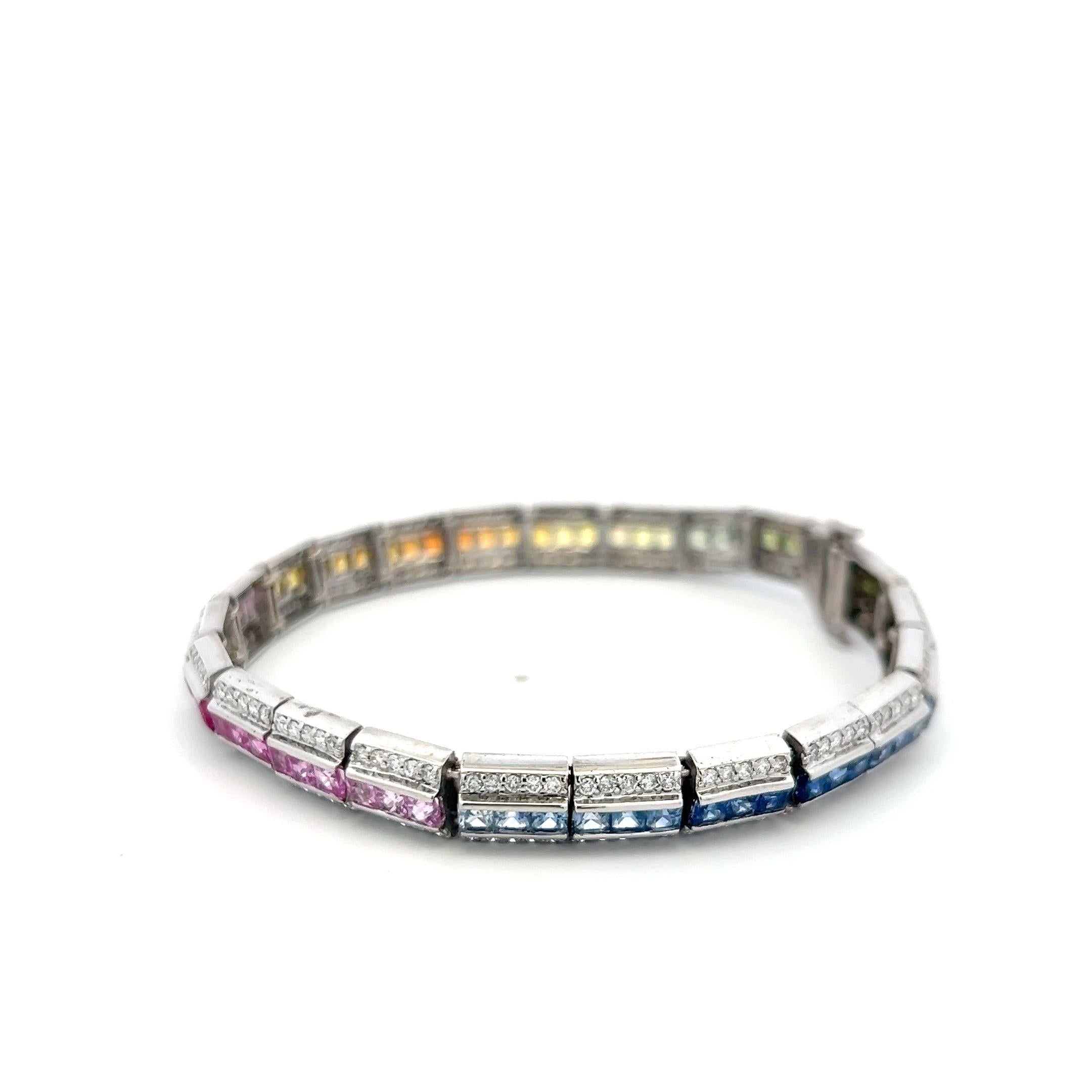 14K WG Gold Tennis Bracelet with 1.5 Carat Round Diamonds & 3.5 Carat Sapphire