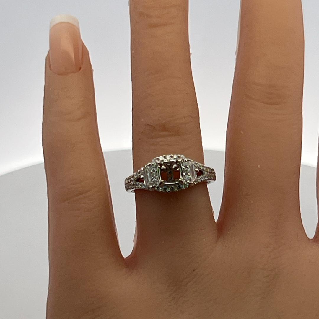 14K WG Semi Mount Ring 1.05ct Diamond Round Trapezoid Diamonds Fits 5.12x5.09mm