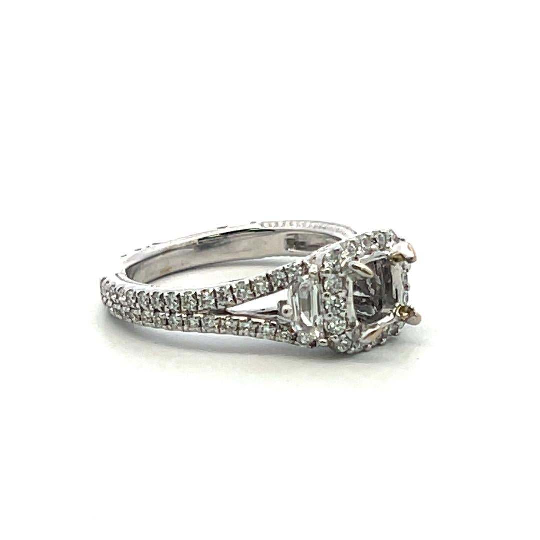 14K WG Semi Mount Ring 1.05ct Diamond Round Trapezoid Diamonds Fits 5.12x5.09mm