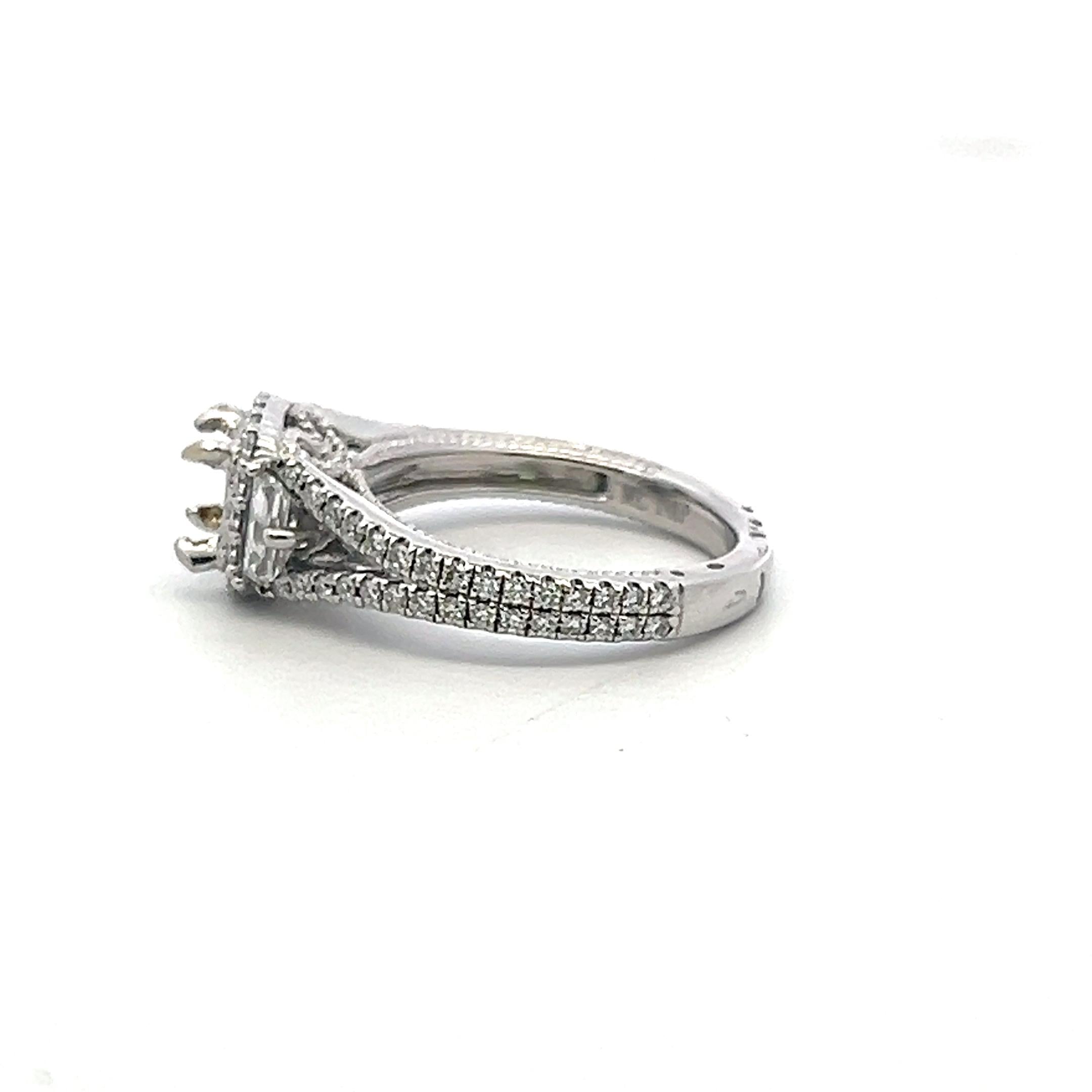 14K WG Semi Mount Ring 1.05ct Diamond Round Trapezoid Diamonds Fits 5.12x5.09mm