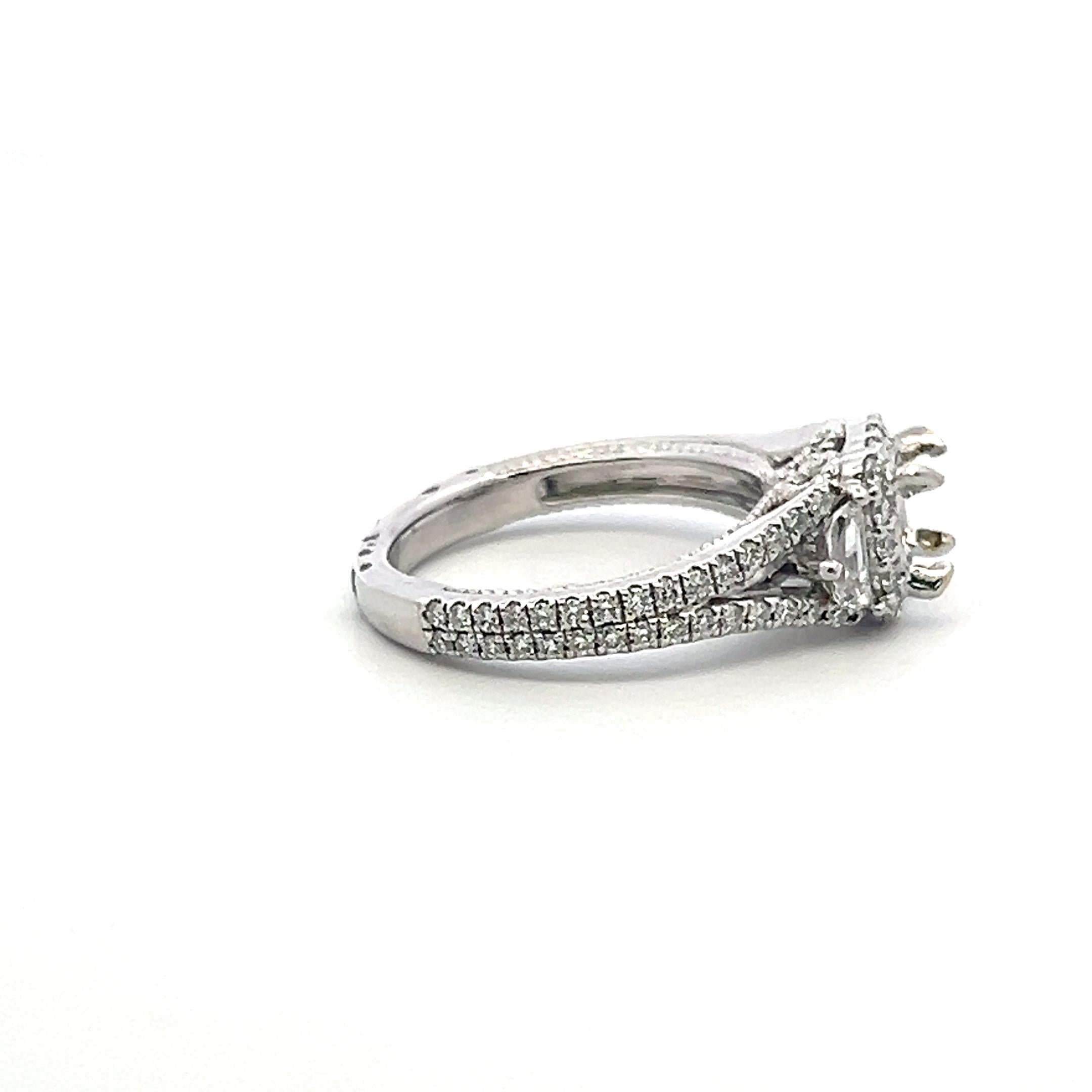 14K WG Semi Mount Ring 1.05ct Diamond Round Trapezoid Diamonds Fits 5.12x5.09mm