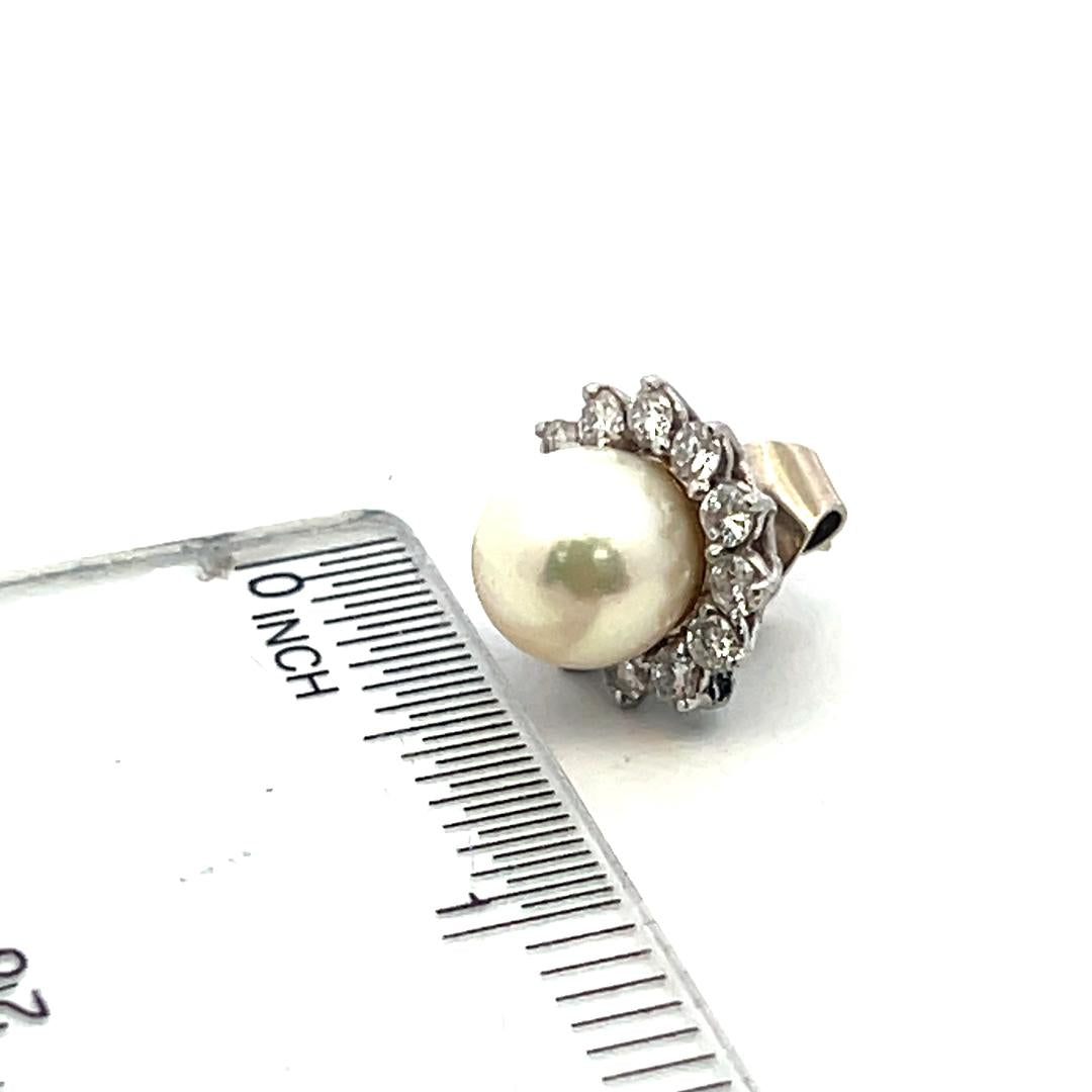 White Platinum Stud Earrings with 1.20 Carat Round G VS Diamonds & 9mm Pearls