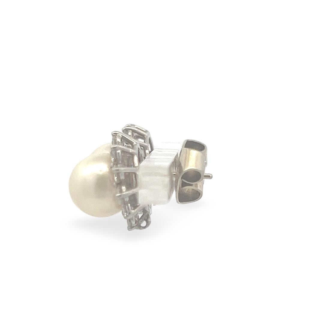 White Platinum Stud Earrings with 1.20 Carat Round G VS Diamonds & 9mm Pearls